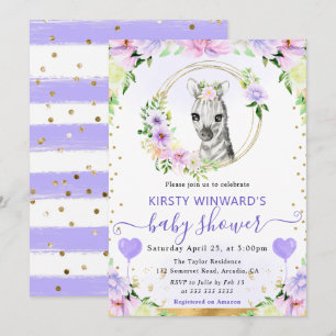 Watercolor Cute Jungle Zebra Baby Shower Invitation