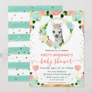 Watercolor Cute Jungle Zebra Baby Shower Invitation