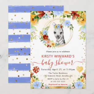 Watercolor Cute Jungle Zebra Baby Shower Invitation