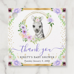 Watercolor Cute Jungle Zebra Floral Baby Shower Favour Tags