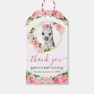 Watercolor Cute Jungle Zebra Floral Baby Shower Gift Tags