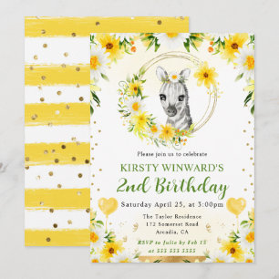 Watercolor Cute Jungle Zebra Kids Birthday Invitation