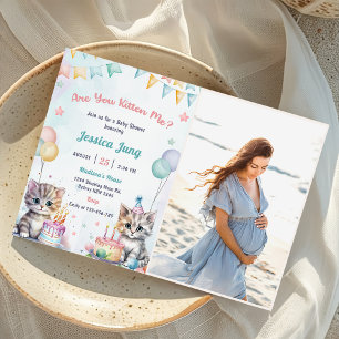 Watercolor Cute Kitty Cat Baby Shower Party Photo Invitation
