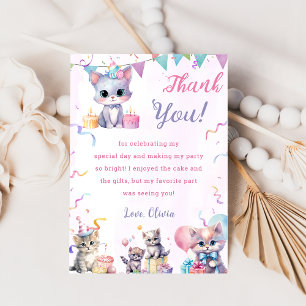 Watercolor Cute Kitty Cat Birthday Thank You Card