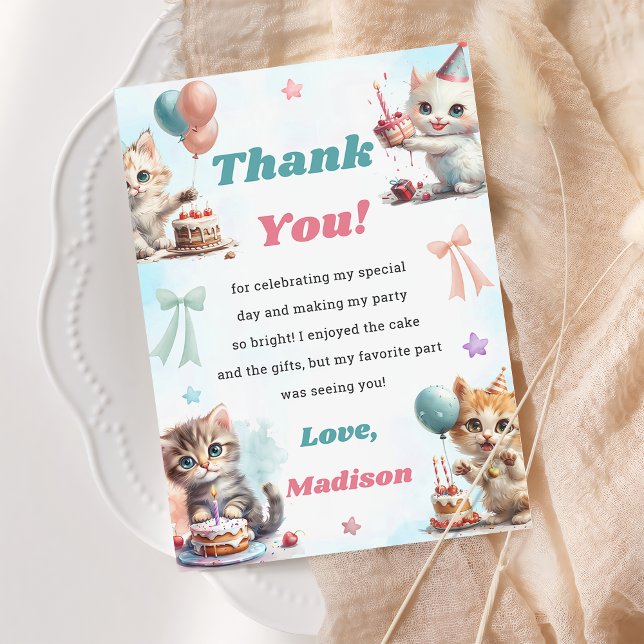 Watercolor Cute Kitty Cat Thank You Card  (Creator Uploaded)