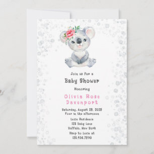 Watercolor Cute Koala Bear Alcohol Ink Baby Shower Invitation