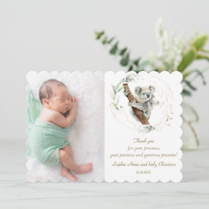 Watercolor Cute Koala Greenery Gold Baby Shower   Thank You Card