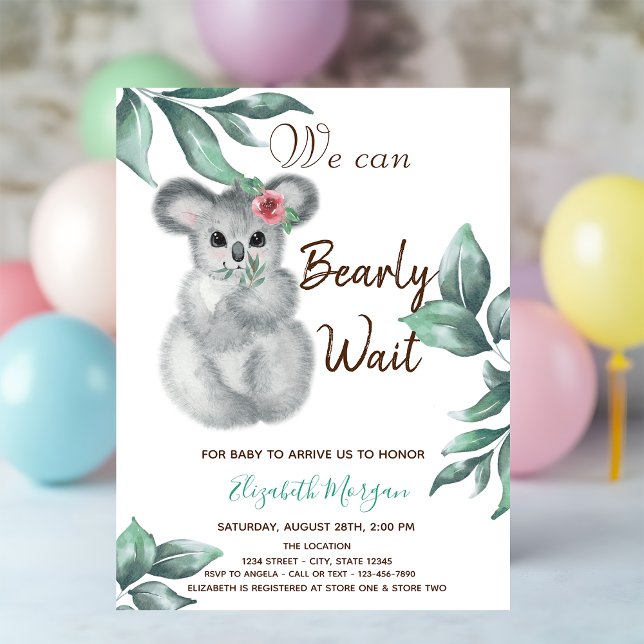 Watercolor Cute Koala Pink Striped Baby Shower  Invitation (Creator Uploaded)