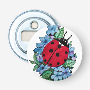 Watercolor Cute Ladybird With Blue Wild Flowers Bottle Opener