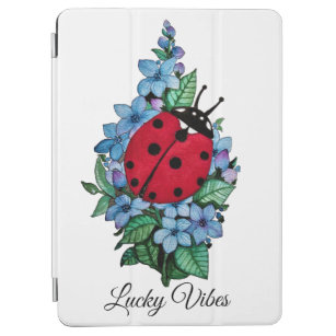 Watercolor Cute Ladybird With Blue Wild Flowers iPad Air Cover