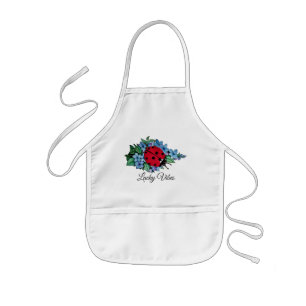 Watercolor Cute Ladybird With Blue Wild Flowers Kids Apron
