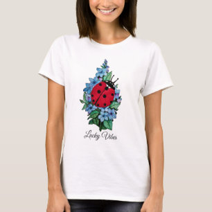Watercolor Cute Ladybug With Blue Wild Flowers T-Shirt