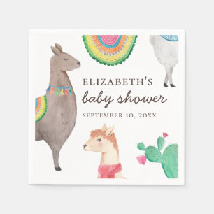 Watercolor cute lama. Funny alpaca baby shower Napkin