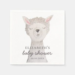 Watercolor cute lama. Funny alpaca baby shower Napkin