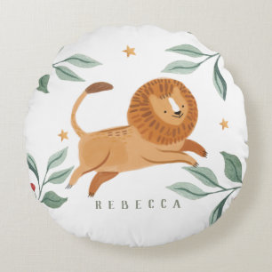 Watercolor cute lion Baby Shower Round Cushion