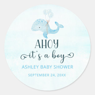 Watercolor cute little baby whale baby shower  classic round sticker