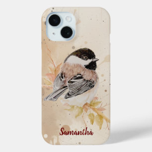 Watercolor Cute Little Chickadee Bird Art iPhone 15 Case