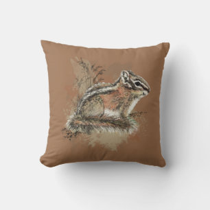 Watercolor Cute Little Chipmunk Animal Wildlife  Cushion
