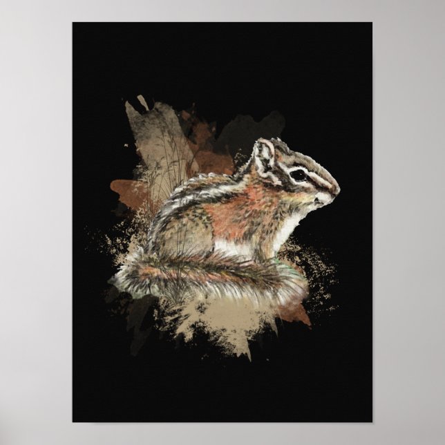 Watercolor Cute Little Chipmunk Animal Wildlife  Poster (Front)