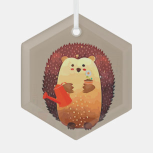 Watercolor Cute Little Hedgehog Gardening Animal  Glass Tree Decoration