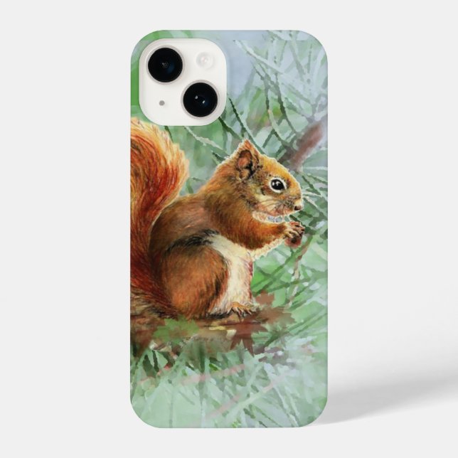 Watercolor Cute Little Red Squirrel Animal Art iPhone Case (Back)