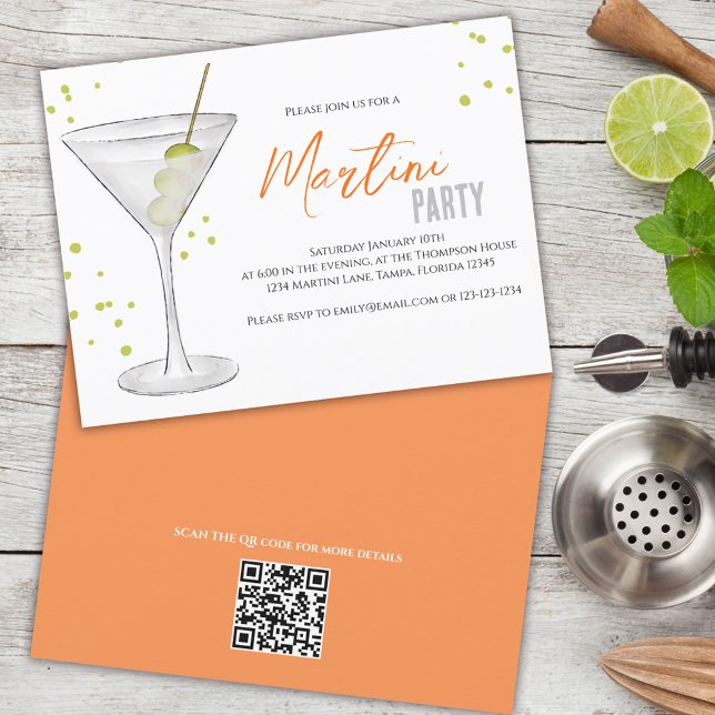 Watercolor Cute Martini Party Whimsical QR Code Invitation (Creator Uploaded)