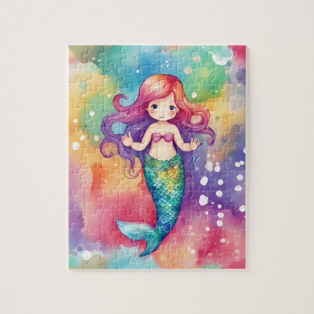 Watercolor Cute Mermaid Jigsaw Puzzle (Vertical)