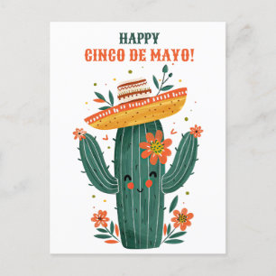 Watercolor Cute Mexican Cactus Happy Cinco de Mayo Postcard