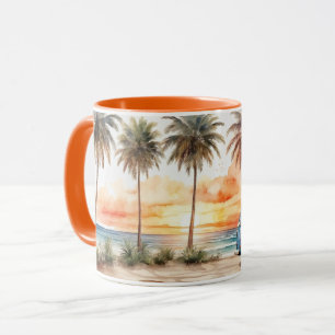 Watercolor Cute Modern Sunset Beach Life Mug