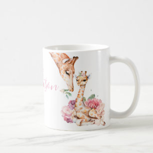 Watercolor Cute Mother Giraffe with Baby Coffee Mug