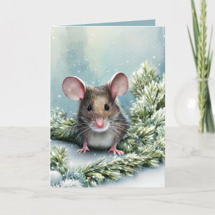 Watercolor Cute Mouse Christmas Holiday Card