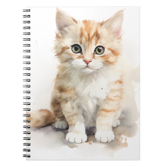 WATERCOLOR CUTE ORANGE TABBY KITTEN NOTEBOOK (Front)