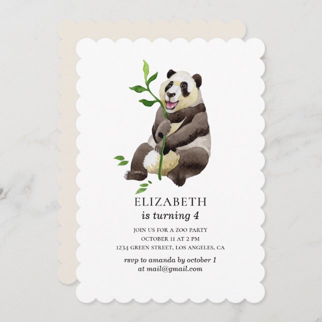 Watercolor cute panda. Funny animal. Kids birthday Invitation (Front/Back)