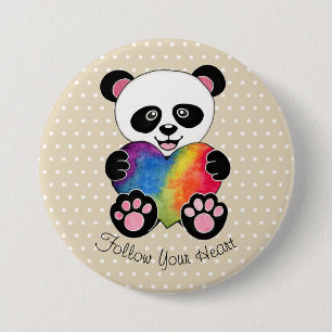 Watercolor Cute Panda With Rainbow Heart 7.5 Cm Round Badge