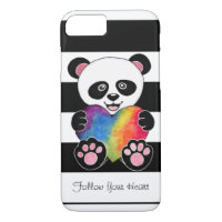 Watercolor Cute Panda With Rainbow Heart