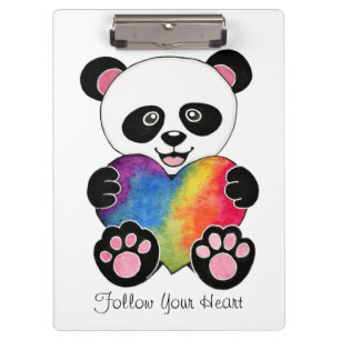 Watercolor Cute Panda With Rainbow Heart Clipboard