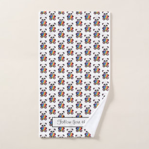 Watercolor Cute Panda With Rainbow Heart Hand Towel