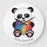 Watercolor Cute Panda With Rainbow Heart