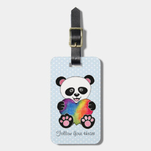 Watercolor Cute Panda With Rainbow Heart Luggage Tag
