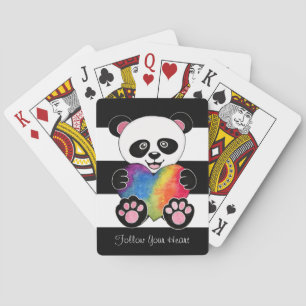 Watercolor Cute Panda With Rainbow Heart Playing Cards