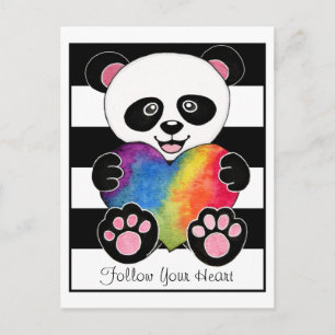 Watercolor Cute Panda With Rainbow Heart Postcard