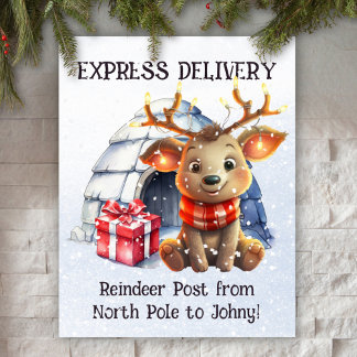 Watercolor Cute Pastel Reindeer Kids Christmas Poster