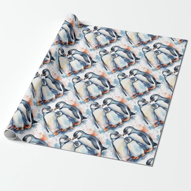 Watercolor Cute Penguin Animal Wildlife Nature   Wrapping Paper (Unrolled)
