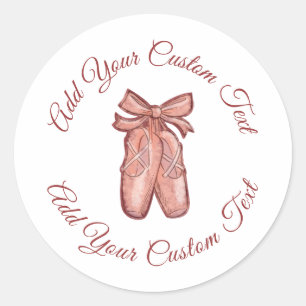 Watercolor Cute Pink Ballet Shoes Personalized Classic Round Sticker