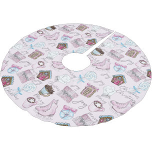 Watercolor Cute Pink Christmas Brushed Polyester Tree Skirt