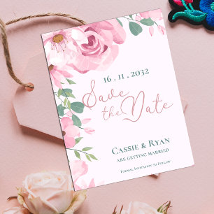 Watercolor Cute Pink Floral Wedding Save the Date
