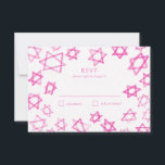 Watercolor Cute Pink Star of David Bar Bat Mitzvah RSVP Card<br><div class="desc">Perfect response RSVP card for a bat mitzvah, bar mitzvah or other Jewish celebration! Hand made watercolor art for you on the front and back side! FULLY CUSTOMIZABLE! Click on “Personalise” above to edit the text. Click "edit using design tool" to adjust the fonts, colours and placements and to delete...</div>