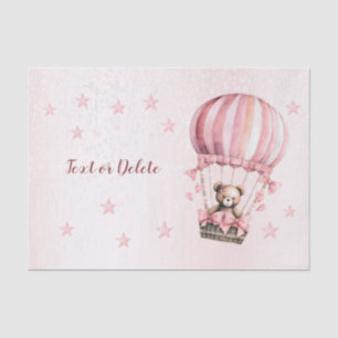 Watercolor Cute Pink Teddy Bear Hot Air Balloon Tissue Paper