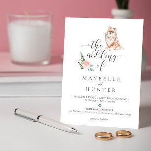 Watercolor Cute Pomeranian Pet & Floral Pink Rose Invitation