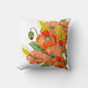Watercolor cute poppy flowers cushion